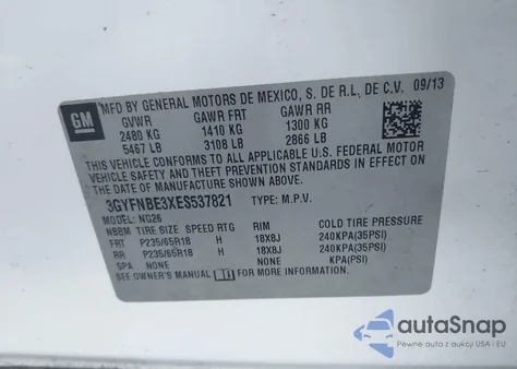 2014 Cadillac Srx Luxury Collection z USA, uszkodzony, nr VIN 3GYFNBE3XES537821